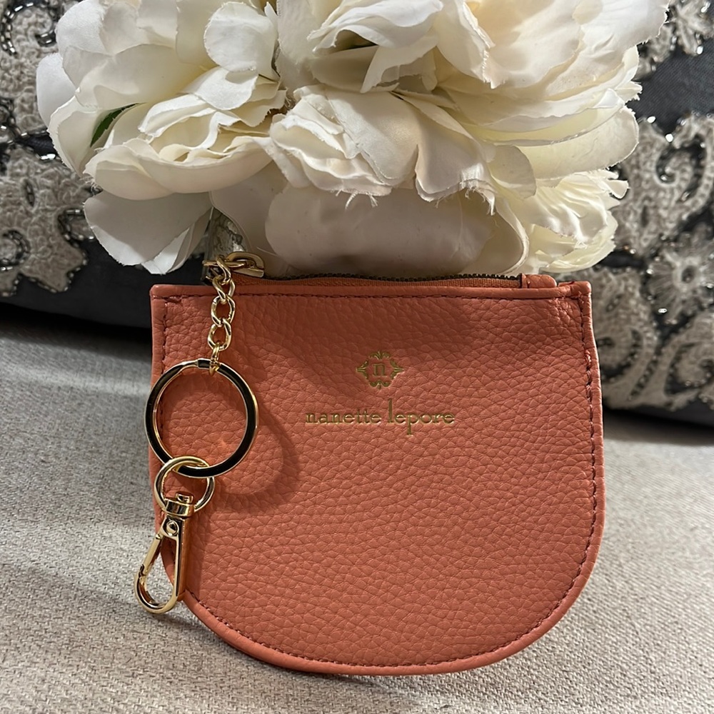 Nanette Lepore Coral Pebbled Leather Coin Purse Keychain